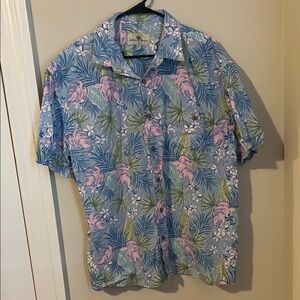 Island Shores Tropical Blue and Pink Men's Shirt 100% Cotton